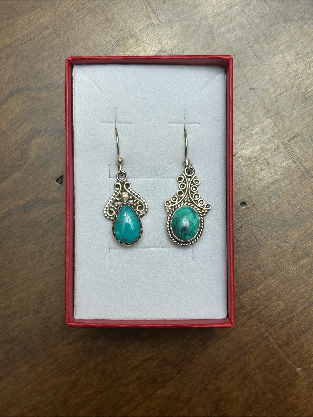 925 Silver Dangle Earrings With Turquoise Stone And Filigree Design